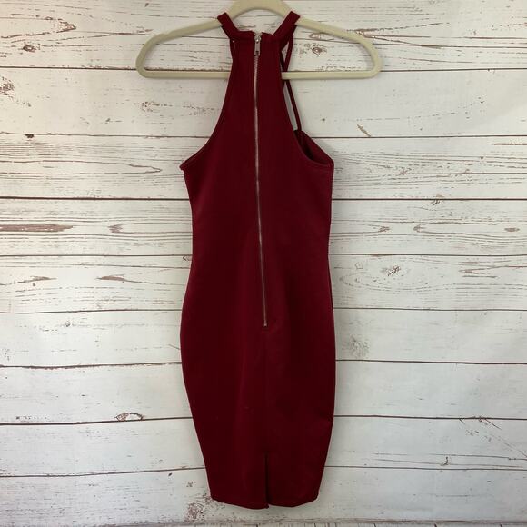 Windsor M Maroon Strappy Sweetheart High Halter Racerback Bodycon Mini Dress - Picture 4 of 7